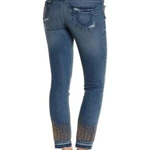 True Religion Jeans Cora Straight Crop Jeans Beaded Gypset Blue Boho Sz 26 X 27"